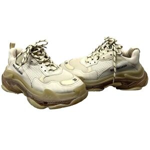 Balenciaga Triple S Men's Sneakers 6 Beige Mesh Lace Up Athletic Running Shoes